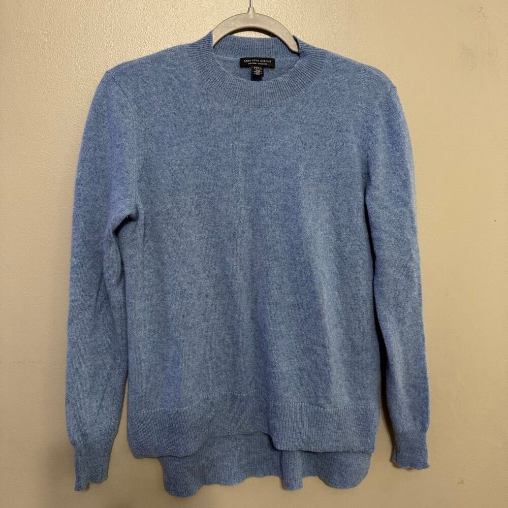 Saks Fifth Avenue women’s high low cut cashmere blue crewneck sweater size small